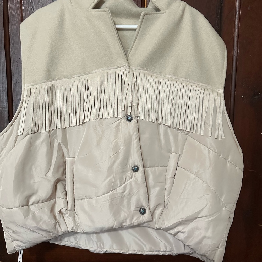 Fringe Detail Cream Vest